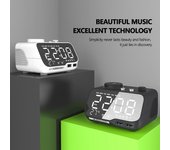 Altavoz Bluetooth con música, repetición, Radio FM Digital, alarma de mesa, reloj 1A + 2A, cargador USB, reproductor TF para iPhone y Android negro
