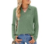 Blusa de mujer de otoño e invierno con solapa, color liso, manga larga y bolsillo, holgada S negro