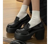 Zapatos de tacón alto góticos gruesos para mujer, mocasines de plataforma de charol para primavera y otoño, zapatos Jk Lolita de tacón grueso negros para mujer 35 negro