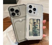 Funda transparente con ranura para tarjetas para iPhone 16, 15, 14, 13, 11, 12 Pro Max, Mini X, XR, XS, 7, 8 Plus, funda tipo billetera suave a prueba de golpes transparente iPhone 7/8 negro