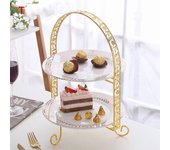 Soporte de metal para tartas, doble capa, con forma de arco, dorado, para postres y frutas, decoración para fiestas oro