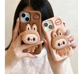 Funda de silicona suave con soporte para iPhone 16, 15, 14, 13, 12, 11 Pro, 7, 8 Plus, X, XS Max, XR, Kawaii 3D Cartoon LaBuBu Monsters iPhone 7 Plus marrón