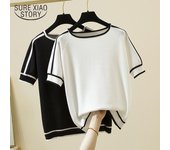 Camiseta fina de punto para mujer, Tops de manga corta a la moda para verano, camiseta blanca de punto, camiseta Y2k, ropa para mujer 2023 18841 One Size blanco