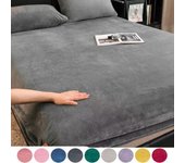 Ropa de cama acolchada gruesa de felpa, Sábana de cama de franela Lisa con banda elástica, Funda de colchón de terciopelo de cristal (sin fundas de almohada) Bed sheet (90x200x25cm) gris oscuro