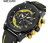 Reloj deportivo MEGIR de cuarzo para hombre, esferas grandes, correa de silicona, relojes militares del ejército, reloj de pulsera con cronógrafo para hombre, reloj Masculino