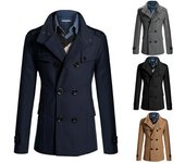 Abrigo de lana cruzado y entallado para hombre (otoño/invierno, 2025), largo medio y cuello alto 3XL negro