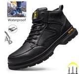 Las últimas botas de cuero impermeables para hombres, puntera de acero, zapatos de trabajo de seguridad, botas de soldadura de construcción indestructibles antigolpes 41