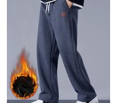 Pantalones deportivos de pana gruesos y cálidos para hombre, pantalón de chándal recto, holgado, con cordón y forro, térmicos e informales para invierno M negro