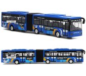 Autobús urbano de juguete a escala 1/80, vehículo de tracción trasera de aleación fundida a presión, autobús eléctrico articulado tipo metro, modelos de coches con luces y sonidos, regalo educativo para niños 1/80-Size:28*5*5cm azul
