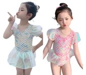 1-5 años Bebé Niñas Mameluco Traje De Baño Patrón De Escamas De Pescado Ropa De Playa Vestido De Princesa XL