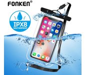 FONKEN-bolsa impermeable para natación, bolsa seca para playa, funda para teléfono, soporte para Camping y esquí para teléfono móvil negro