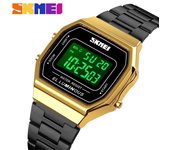 SKMEI Hombres Reloj de Negocios Digital Pantalla de Hora Precisa Fecha Semana Reloj Despertador Retroiluminación 3ATM oro