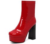 Botas de lluvia de plataforma corta de invierno a la moda para mujer, botines sexis de tacón de bloque para mujer, zapatos de fiesta de baile de charol rojo, blanco y verde, talla grande 34 negro