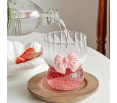 Taza de agua de cristal con lazo rosa, bonita taza de cristal con lazo de dibujos animados, taza de café con dibujo de rayas, bonita taza para té, limonada y fruta para el hogar, regalo para niñas naranja