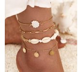 Juego de 4 tobilleras bohemias con cadena de conchas para mujer, pulsera de tobillo con lentejuelas para pierna y pie, joyería de playa de verano a la moda, regalo