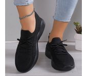 Zapatillas de punto transpirables con cordones para mujer, ligeras, antideslizantes, informales, con tacón plano, para primavera 2024 35 negro