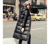 Chaqueta larga de invierno de algodón con plumón, ropa de mujer, parkas largas, abrigos de invierno ajustados con capucha, abrigos negros para mujer M negro