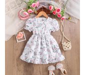 Vestido de verano para niñas, vestido floral para niñas, vestido de princesa de moda para niñas 90cm blanco