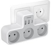 TESSAN Adaptador extensor de enchufe de pared UE con 3 salidas de CA, 2 puertos USB y 1 tipo C, regleta de enchufes múltiples 6 en 1 para el hogar 3 Outlets and 3 USB Ports gris