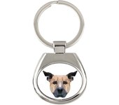 Staffordshire Bull Terrier, Staffy - geometric keychain with a photo and the inscription Art-Dog blanco