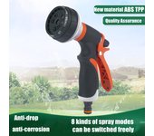 Rociador de riego de césped, pistola de agua multifunción para lavado de coches, herramientas, manguera, boquilla rociadora para jardín naranja