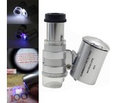 Nuevo Mini microscopio de bolsillo de mano 60X, lupa de joyero con luz de LED UV, blanco