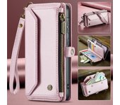 Funda tipo cartera multifunción de 3 capas con cremallera y bloqueo RFID para iPhone, Samsung y Google. Funda abatible con correas ajustables. iPhone 7 Plus/8 Plus negro