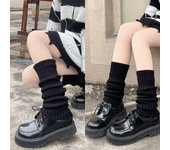 Calentadores de piernas Lolita para mujer, calcetines largos de lana tejidos, cubrepiés, calentadores de brazos, calcetines de ganchillo para otoño e invierno, medias con puños para botas negro