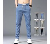 Pantalones casuales de primavera y verano para hombre, moda, cintura elástica fina, estilo coreano, pantalones rectos ajustados para negocios, azul, gris, verde, caqui 28 verde
