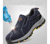Zapatos de trabajo de seguridad con punta de acero para hombre, botas informales transpirables sin cordones, calzado a prueba de perforaciones, a la moda 35 azul