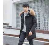 Chaqueta de plumón con capucha de invierno para hombre con cuello de piel grande - Talla mediana/larga, gruesa, cálida y para trabajo informal XL negro