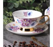 Taza y plato de café de flor europea, juego de dos piezas, Taza de cerámica de estilo clásico, taza de agua, té de la tarde, taza de leche