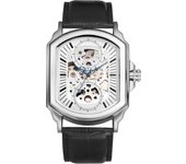 Reloj automático con correa de piel auténtica, analógico, elegante, cuadrado, de cuarzo, negro, plateado, accesorios, regalo de cumpleaños y Navidad para hombre, resistente al agua. plata