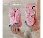 Funda de peluche para Apple Pro Max 15 con diseño de conejo y soporte anticaídas Apple 12 Pro Max
