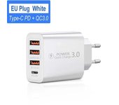 Cargador USB de 60W, adaptador de carga rápida para teléfono móvil, adaptador/cargador de pared 3,0 para iPhone, Samsung, Xiaomi y Huawei EU blanco