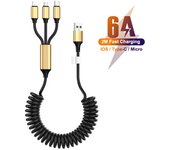 6A 3 IN 1 cable USB para Iphone 14 13 12 Pro Max Intrekbare Voorjaar 5A Tipo C Micro USB Opladen Draad para Samsung Xiaomi