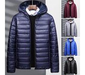 Abrigo de algodón para hombre, con capucha, manga larga, color sólido, chaqueta térmica, cierre de cremallera, chaqueta acolchada con relleno de algodón M rojo vino