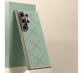 Funda de cuero de lujo para teléfono Samsung S24 Ultra, carcasa rígida con protección para lente de cámara para Samsung Galaxy S24 Plus + For Galaxy S24 Ultra rojo vino