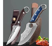 Cuchillo de carnicero forjado a mano, cuchillo para deshuesar con funda, cuchillo de chef de cocina de acero inoxidable, cuchillo de carnicero mongol, suministros de cocina 2 PCS