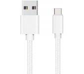 Cable USB-C pour Xiaomi REDMI NOTE 9 - NOTE 9 PRO - NOTE 10 - NOTE 10 PRO - Type USB-C Nylon Tressé Argent Blanc 1 Mètre Phonillico®