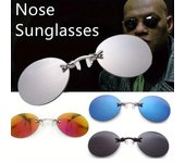 1 pieza de gafas con clip en la nariz, gafas de sol redondas sin montura, minigafas vintage para hombre, gafas de conducir sin montura con clip, gafas vintage para hombre plata