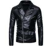 Chaqueta de cuero para hombre, chaqueta de cuero PU lavada con solapa para hombre, estilo retro de invierno M