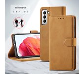 Funda de cuero para Samsung S21/S10 Plus/S8/S20FE, con cepillo antirrobo y tapa abatible con borde cruzado S21 PLUS amarillo