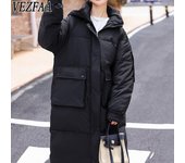 VEZFAA Chaquetas y abrigos de manga larga con estampado de colores sólidos para otoño e invierno a la moda para mujer Abrigos de plumas XXL negro