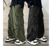 Pantalones de pierna ancha, pantalones de baile callejero, pantalones casuales rectos para niños, bolsillos laterales para niños, pantalones cargo para niños, pantalones de hip hop 170 negro