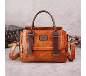 Johnature Retro Cera de aceite Bolsa de cuero Para mujer Patrón de piedra Bolso de moda De gran capacidad Bolsos femeninos de hombro y cuerpo cruzado azul oscuro