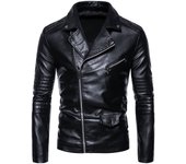 Chaqueta de cuero para hombre, chaqueta de cuero PU lavada con solapa para hombre, estilo retro de invierno M