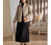 Chaqueta de plumón para mujer, corta, de invierno, de moda, con plumón de pato y cuello alto S beige