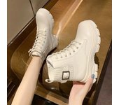 Nuevas botas blancas hasta el tobillo para mujer, de piel sintética, con suela gruesa, con cordones, para combate, zapatos de plataforma para otoño e invierno, botas vaqueras de goma 35 puro