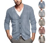 Chaqueta tipo cárdigan informal de manga larga con botones y botonadura sencilla para hombre L azul